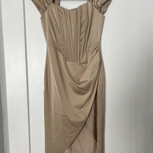 AKIRA Brown Asymmetrical Pleated Wrap Dress